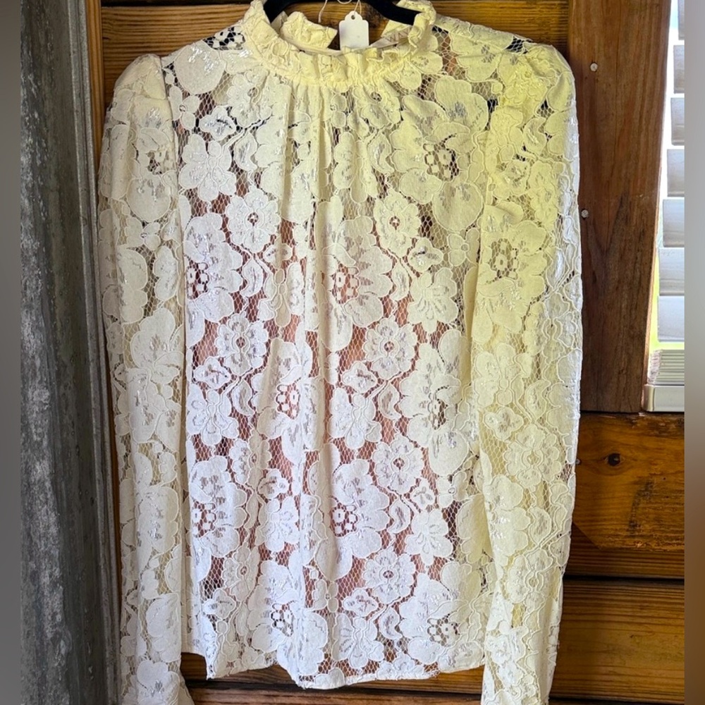 WAYF Size M Cream Long Lace Princess Sleeve Blouse with Nude Cami underneath.